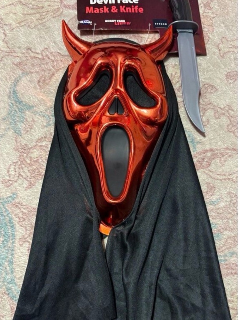 Kids Devil Mask & Knife Costume Set - Shiny Red and Black